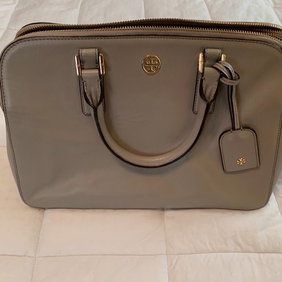 TORY BURCH Robinson Triple-Zip Satchel Saffiano Leather Grey (MSRP $550) - mint - Picture 2 of 9